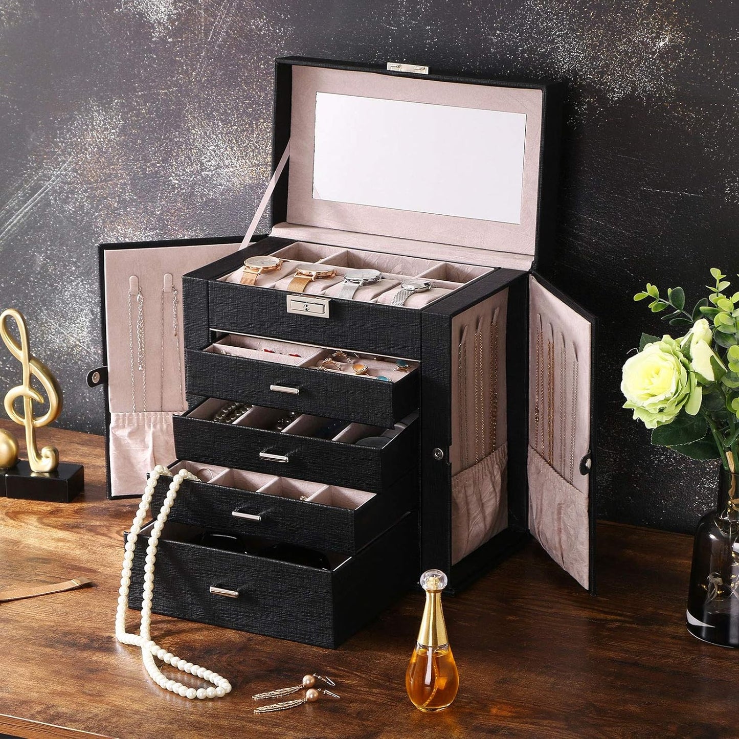 Jewelry Organizer Box for Women with Removable Drawers Large Jewelry Organizer Box in Different Ways for All Your Jewelry Sturdy Jewelry Storage Case Christmas Gifts UJJB003B