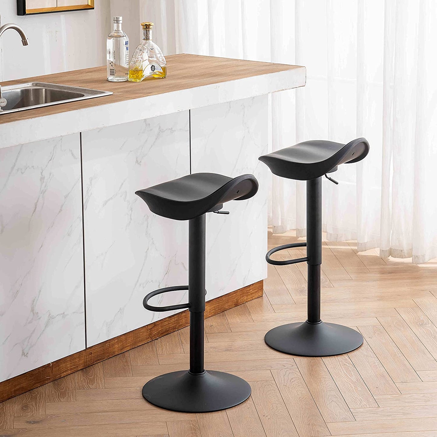 Bar Stools Set of 2 Easy to Assemble,Modern Saddle Swivel Counter Stools,Adjustable Barstools,Loads up to 300 Lbs,Black