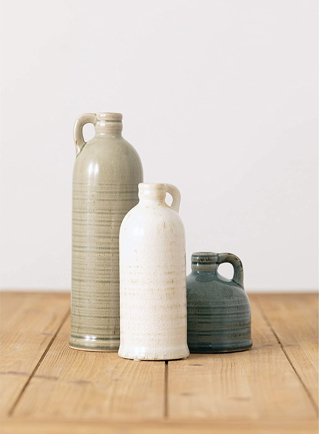 Ceramic Jug Vase Set, Farmhouse Decor, Kitchen, Bedroom, Office, Living Room, Bathroom, & Coffee Table Centerpiece Decorations, Vases for Decor, Mantle & Shelf Decor (CM2431)