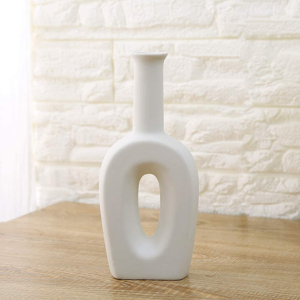 White Vase Ceramics - Modern Vases -Flower Vase Gifts for Friends and Family, Wedding, Desktop Center Vase, Perfect Home Decoration Vase (Large)