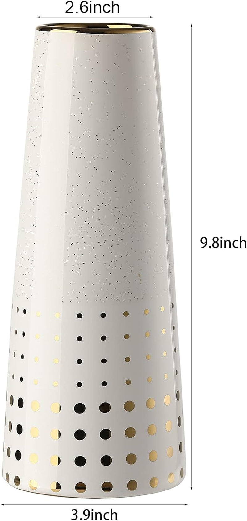 Flower Vase, White Ceramic Vase with Dot Pattern,Gold-Tone-Mouth Vase，Hand Made Glossy Vase,Decor Vase for Home Office Wedding Holiday Party