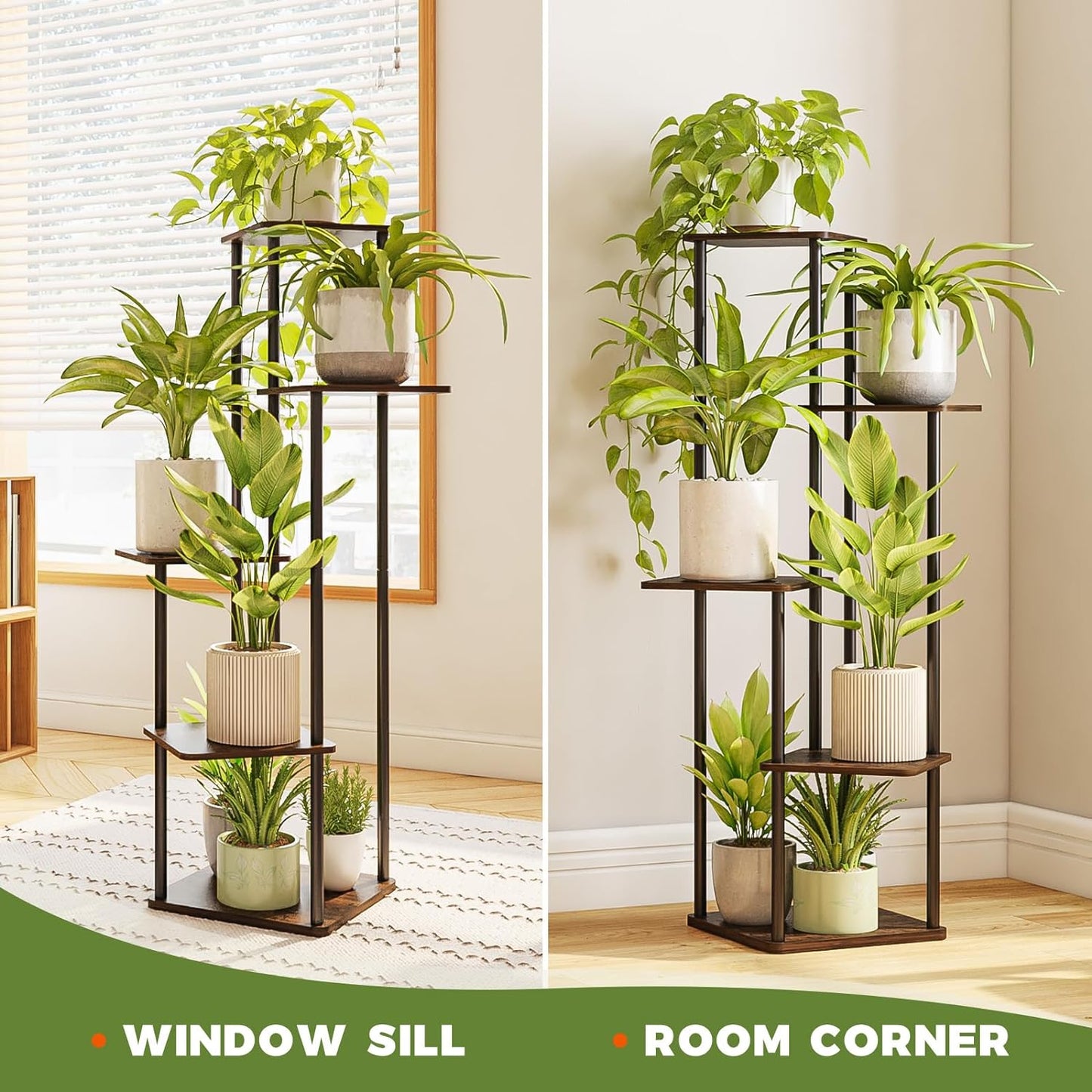 5 Tier Tall Plant Stand Indoor, Corner Metal Plant Shelf for Multiple Plants, Tiered Black Flower Stand for Patio Garden Balcony Living Room Bedroom