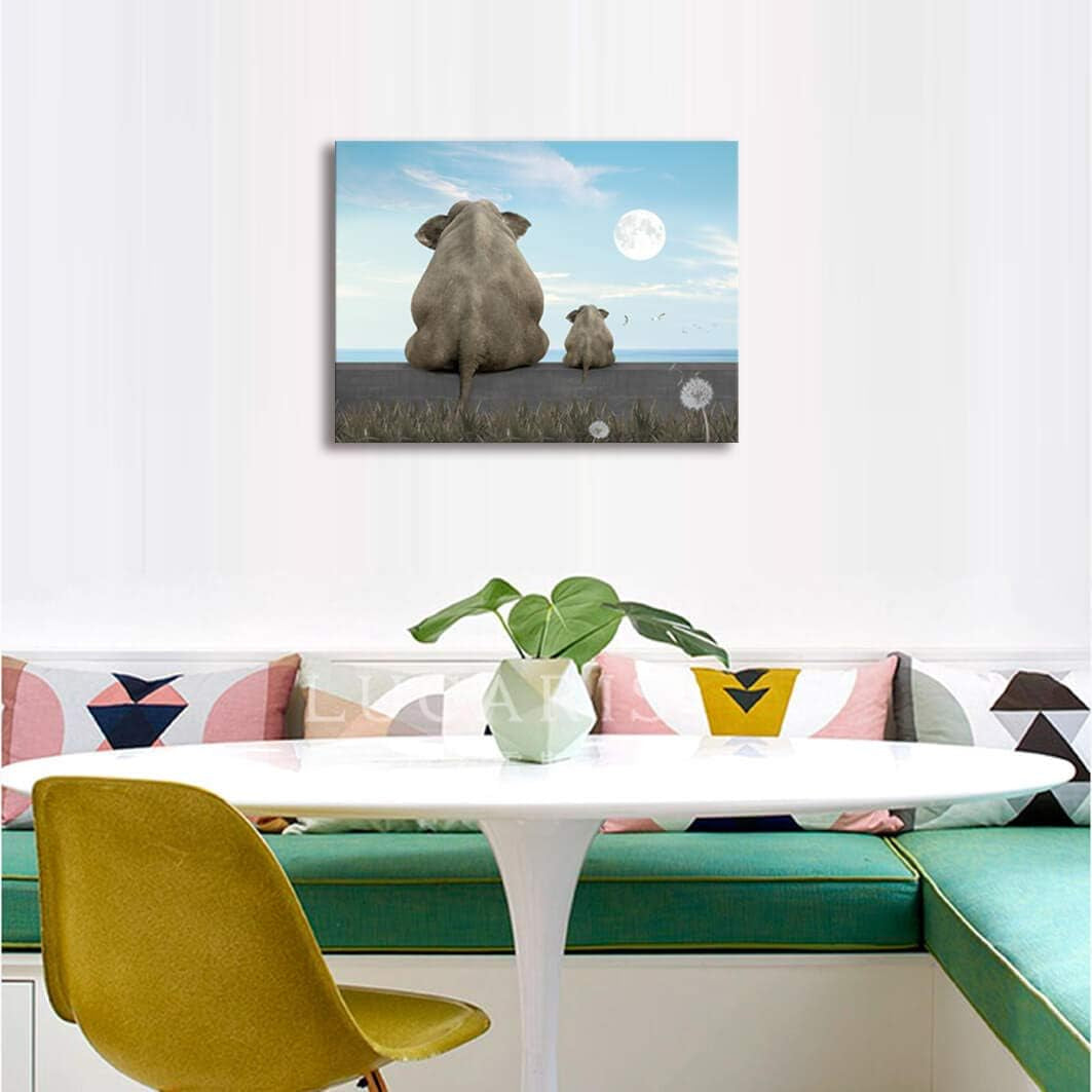 Canvas Wall Art Animal Elephant Elephant Wall Art Dandelion Ｗall Art Elephant Watching Moon African Art Wall Decoration Elephant Picture Canvas Picture Print Canvas Elastic Artwork Ready to Hang