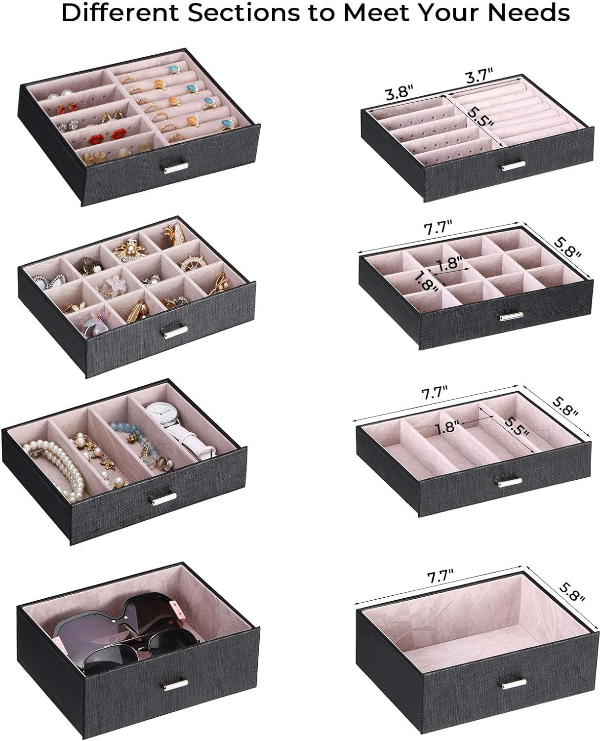 Jewelry Organizer Box for Women with Removable Drawers Large Jewelry Organizer Box in Different Ways for All Your Jewelry Sturdy Jewelry Storage Case Christmas Gifts UJJB003B