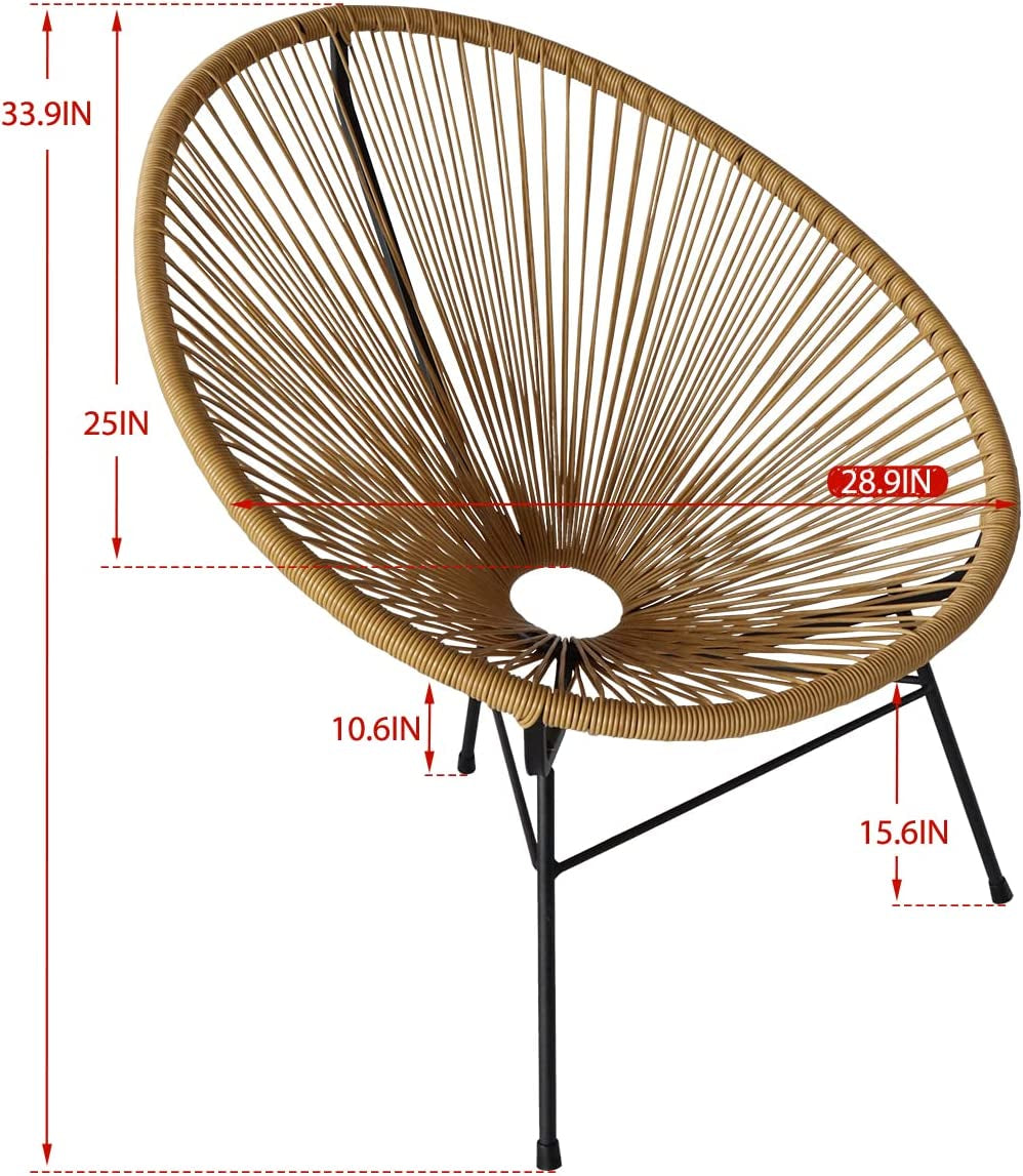 Outdoor Indoor Acapulco Chair Set of 2 All-Weather Patio Conversation Bistro Set with Flexible Rattan and Heavy-Duty Frame Lightweight Scoop Chair for Balcony Porch Garden Living Room