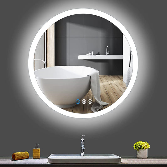 24" round LED Mirror for Bathroom, Anti-Fog Bathroom Vanity Mirror with Lights, Shatter-Proof, 3000-6000K, Stepless Dimmable LED Lighted Mirror, Backlit Bathroom Mirrors for Wall