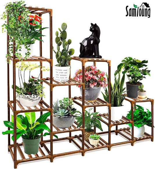 Plant Stand Indoor Outdoor, Large12 Tier Tall Wood Plant Stands Multiple Plants Shelf, 44" Plant Holder Indoor Shelves Display Rack for Living Room Corner Garden Balcony