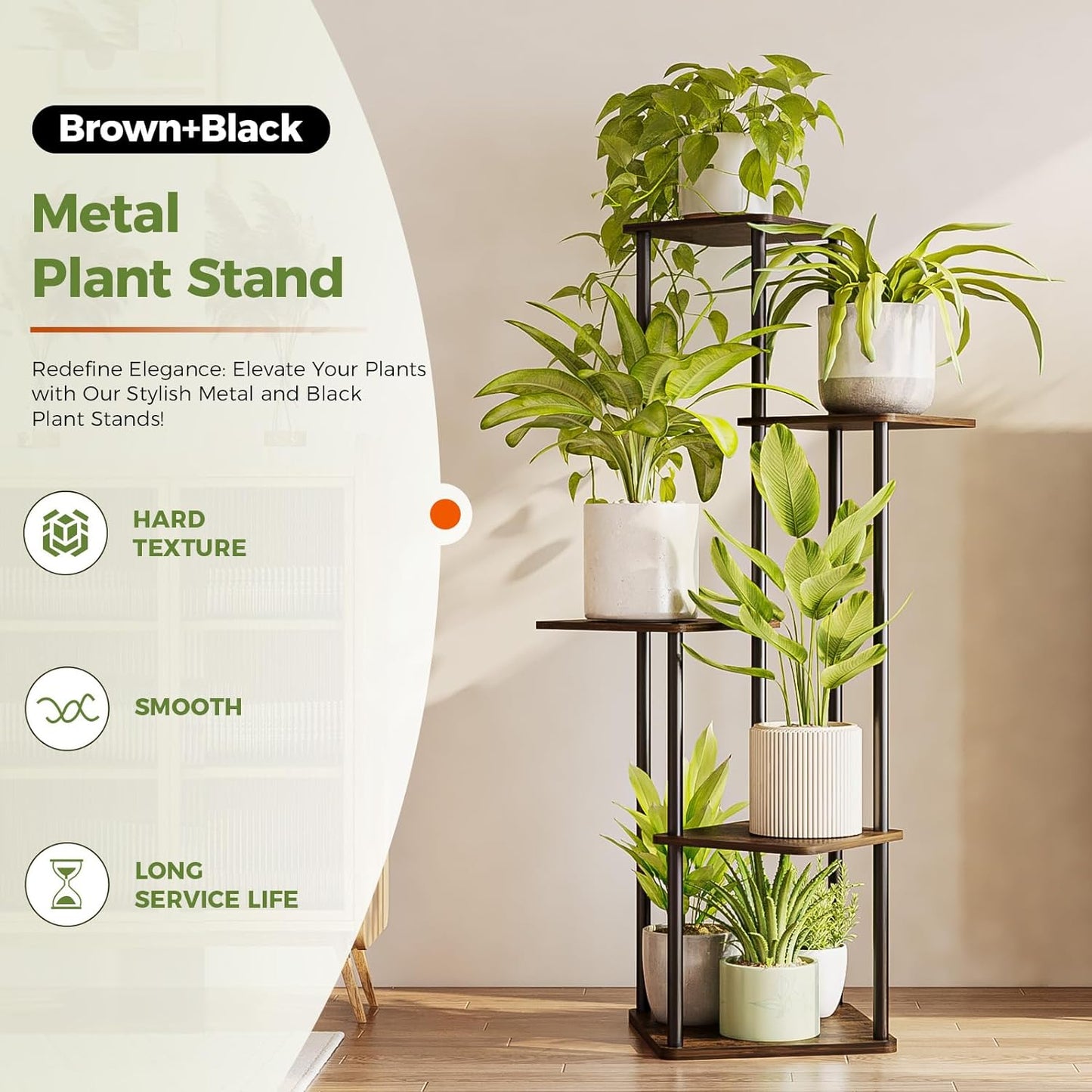 5 Tier Tall Plant Stand Indoor, Corner Metal Plant Shelf for Multiple Plants, Tiered Black Flower Stand for Patio Garden Balcony Living Room Bedroom