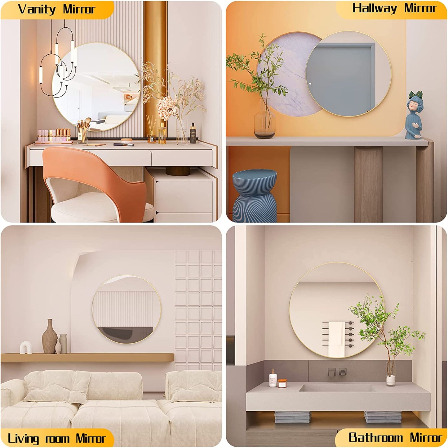 20" Wall Circle Mirror for Bathroom, Matte Gold round Mirror for Wall, 20 Inch Hanging round Mirror for Living Room, Vanity, Bedroom