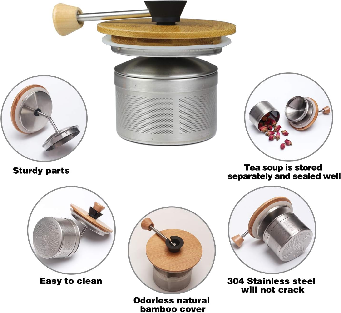 Glass Tea Pot with Bamboo Lid & SUS304 Stainless Steel Tea Infuser Filter, 34 OZ Stovetop Safe Tea Kettle for Loose Tea