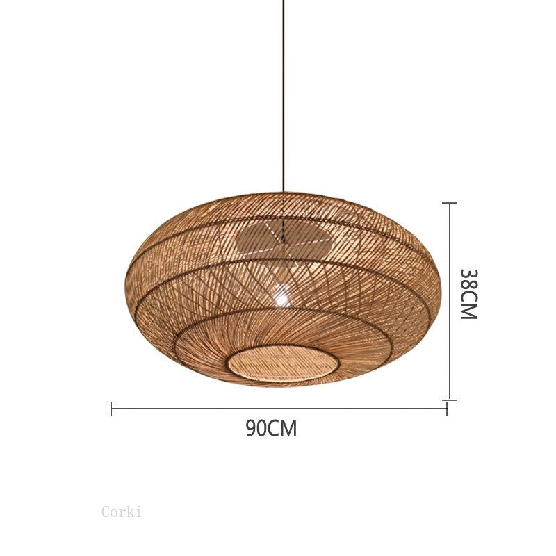 Chinese Style Hand-Woven Pendant Lights Natural Rattan Vintage Pendant Lamp Living Room Hanging Lamp Dining Room Decor Luminaire