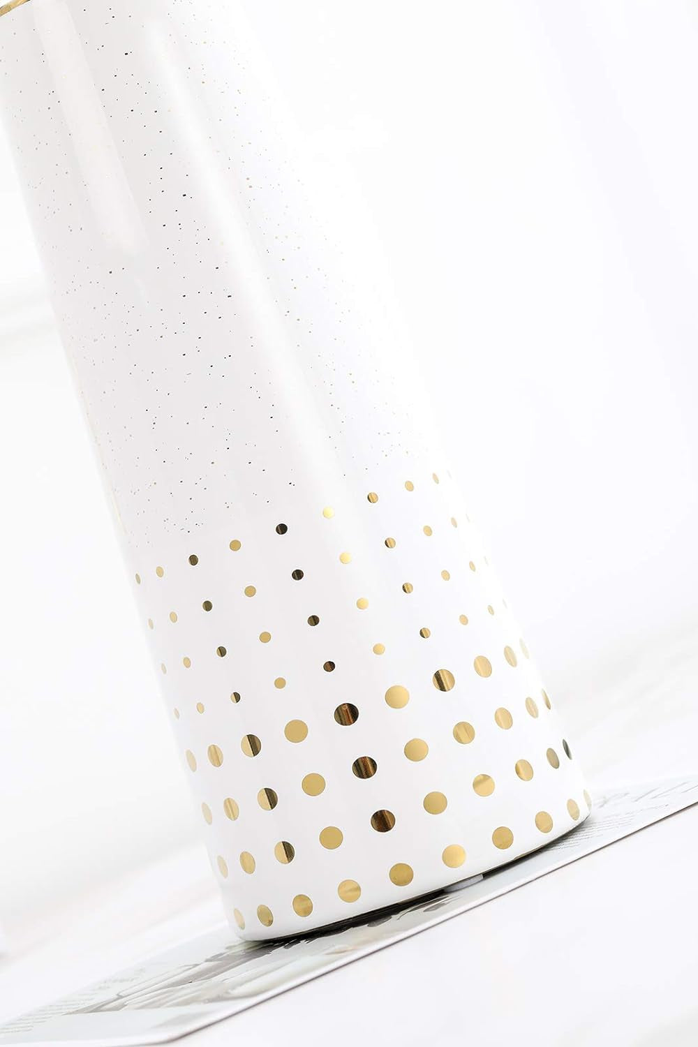 Flower Vase, White Ceramic Vase with Dot Pattern,Gold-Tone-Mouth Vase，Hand Made Glossy Vase,Decor Vase for Home Office Wedding Holiday Party