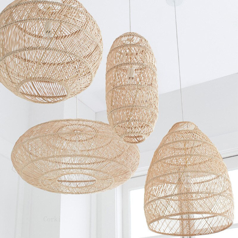 Chinese Style Hand-Woven Pendant Lights Natural Rattan Vintage Pendant Lamp Living Room Hanging Lamp Dining Room Decor Luminaire