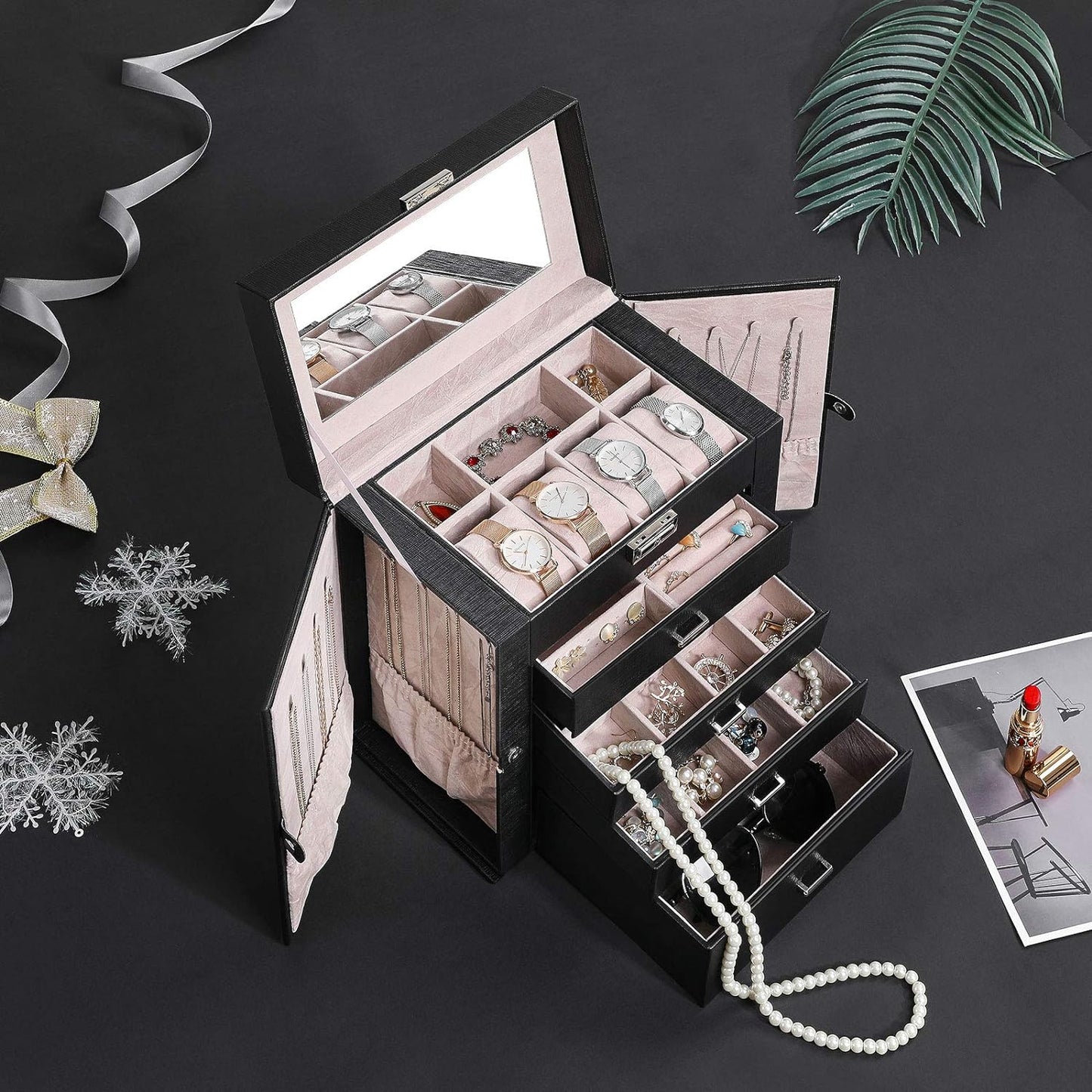 Jewelry Organizer Box for Women with Removable Drawers Large Jewelry Organizer Box in Different Ways for All Your Jewelry Sturdy Jewelry Storage Case Christmas Gifts UJJB003B