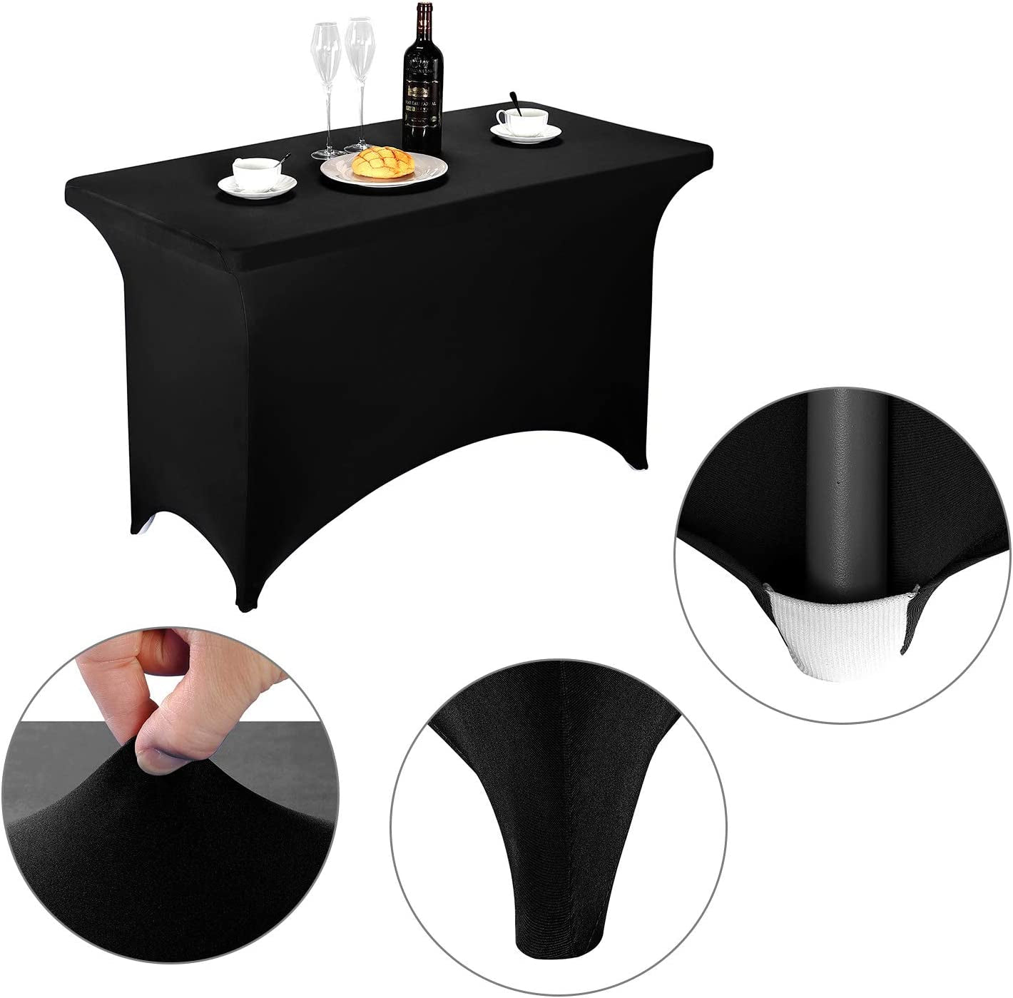 Spandex Fitted Stretch Table Cover for 4Ft or 6Ft or 8Ft Folding Table, Rectangular Cocktail Tablecloth, Perfect for Party or Banquet