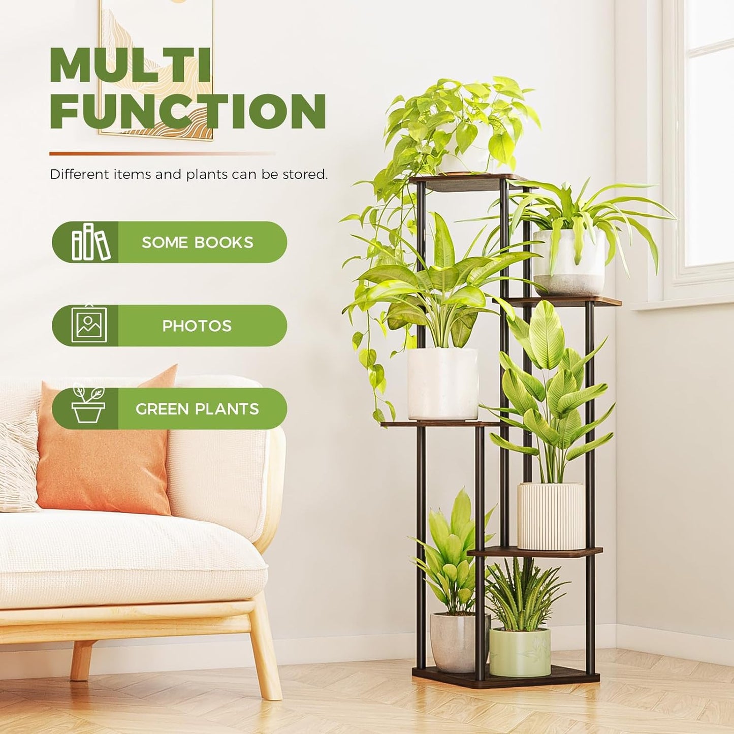 5 Tier Tall Plant Stand Indoor, Corner Metal Plant Shelf for Multiple Plants, Tiered Black Flower Stand for Patio Garden Balcony Living Room Bedroom