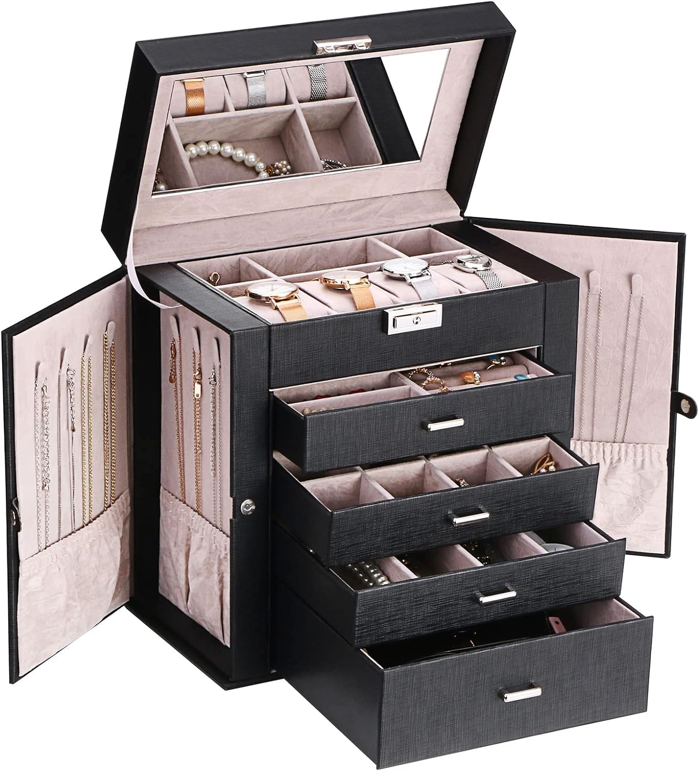 Jewelry Organizer Box for Women with Removable Drawers Large Jewelry Organizer Box in Different Ways for All Your Jewelry Sturdy Jewelry Storage Case Christmas Gifts UJJB003B